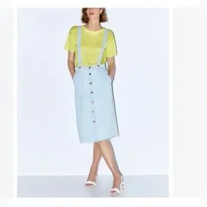 Zara Skirts Zara Bleached Distressed Denim Skirt Jumper With